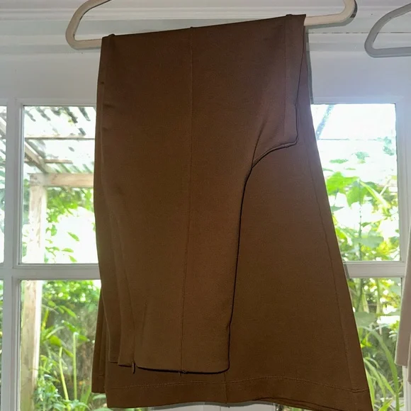 Quince Pecan Ultra-Stretch Ponte Super Wide Leg  Streamlined Silhouette Trouser - Picture 2 of 3